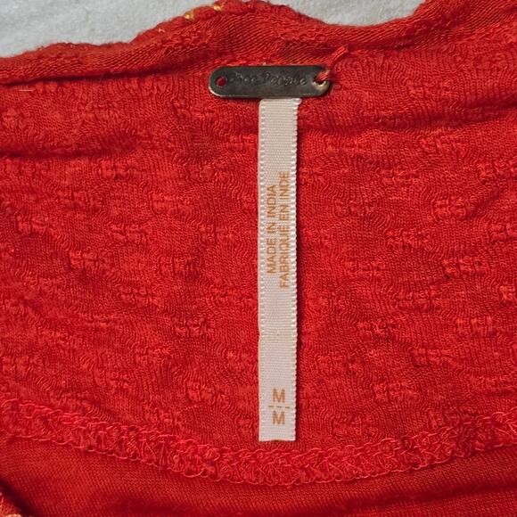 Free People Begonia Embroidered Top Blouse in Red Sz Medium - Picture 4 of 5